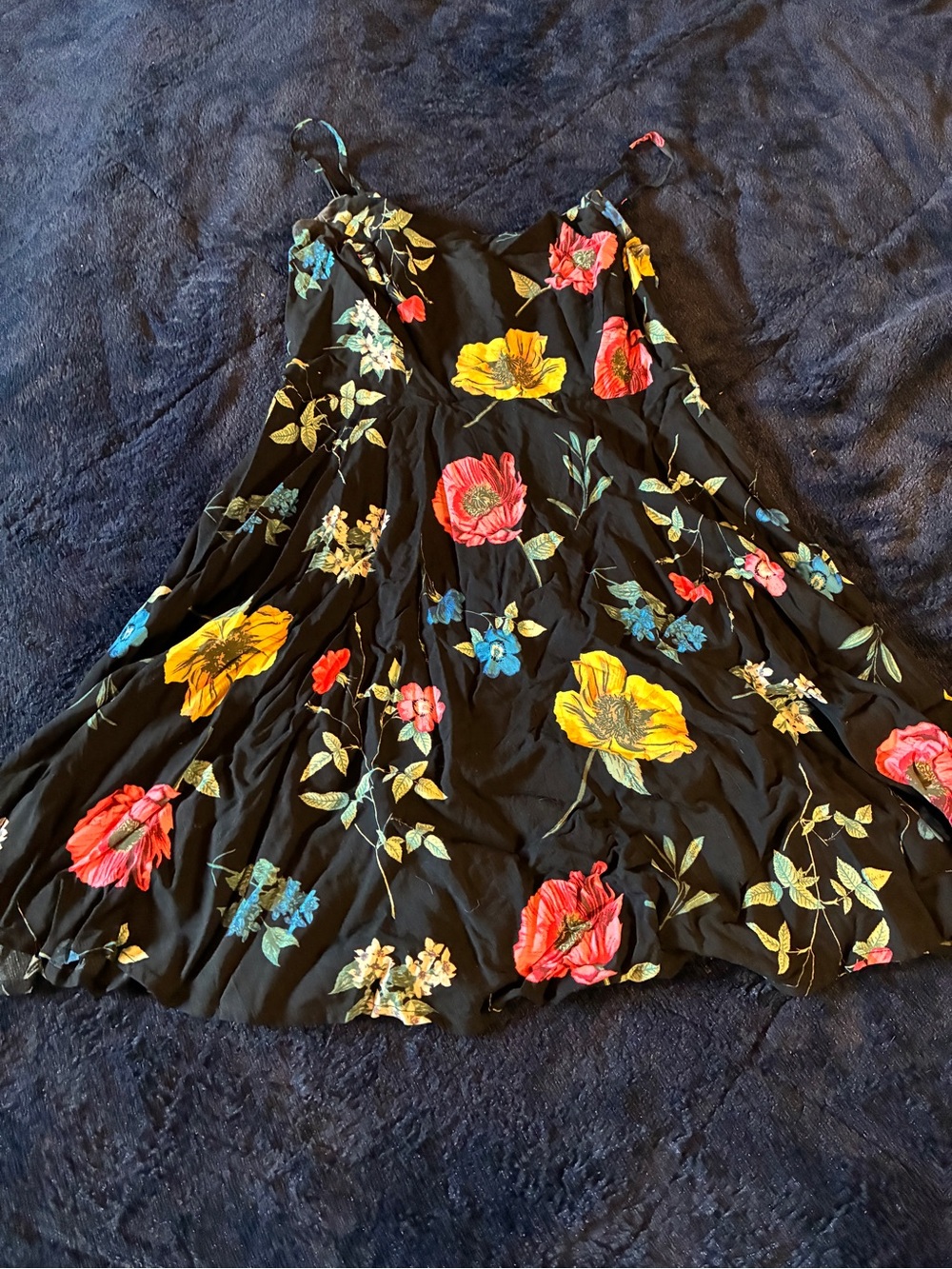 Old Navy Black Skater Skirt with Yellow, Red & Blue Floral Print